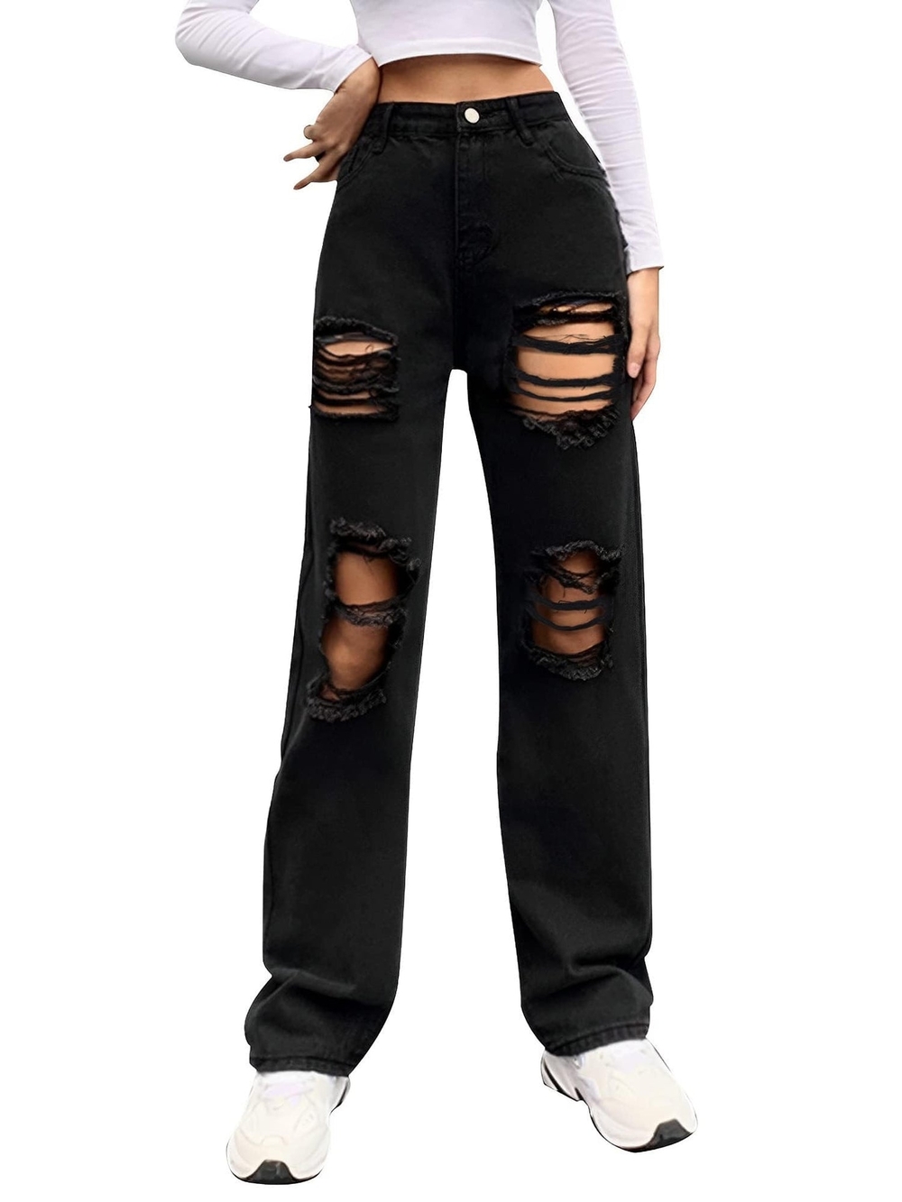 Genleck Distressed High-Waist Jeans